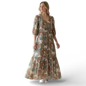 Kut From The Kloth Abstract Paisley Sheer Maxi Dress Sz 8 Boho Tiered Resortwear